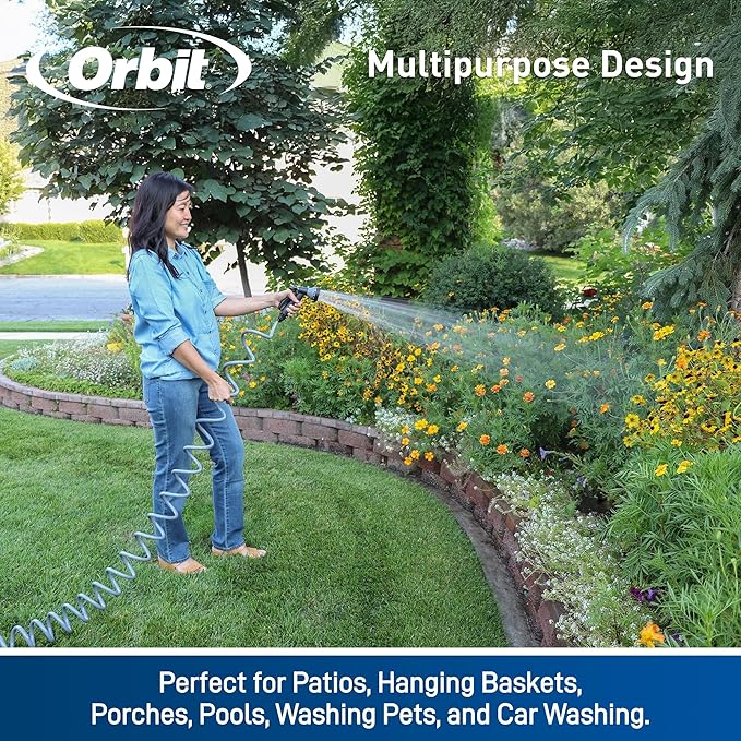 Orbit 26380 Coil Garden Hose, 25 Feet, with 8-Pattern Hose Nozzle (Green) (Pack of 3)