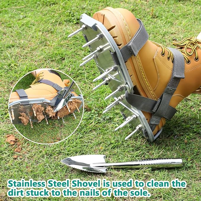 Lawn Aerator Shoes for Grass - Pre-Assembled Grass Aerator Shoes for Lawn - Soil Yard Aerator Tool for Aerating Patio Garden, Gray, Medium Size