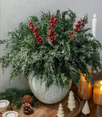 Cedar Stems Artificial Norfolk Pine Branches for Christmas Decor, 12 PCS Fake Pine Stems with 3 PCS Red Berries Branches Realistic Fake Plants Faux Greenery for Vases DIY Garland Xmas Table Indoor