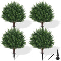 Grooy Artificial Cypress Topiary Tree with Ground Spike, Set of 4 Artificial Shrub Bushes, Fake Evergreen Tree for Porch, Artificial Plants for Outdoor Planters Indoor UV Resistant