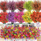 SHareconn 24 Bundles Artificial Flowers for Outdoors Decoration, Faux Plants Fake Silk Colorful Daisy Eucalyptus Lavender, UV Resistant for Outside Home Indoor Spring Decor, RedRosyPurpleYellowOrange