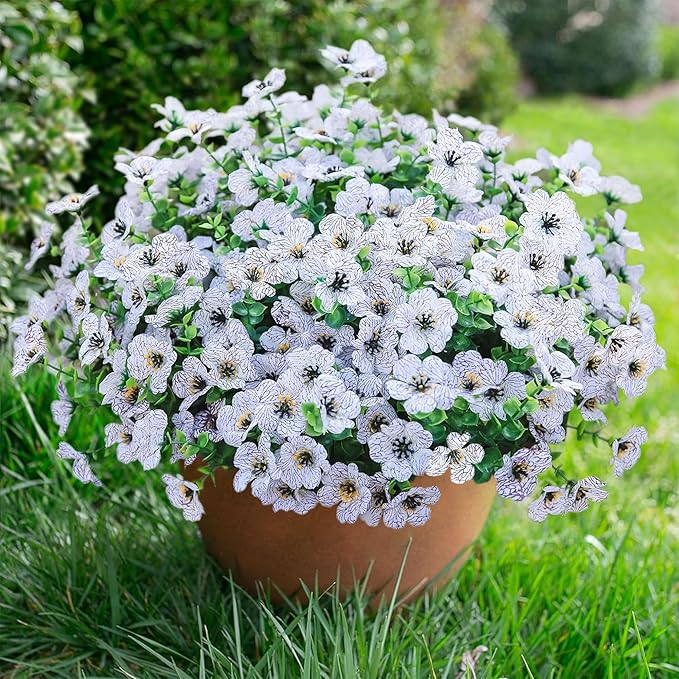 Artificial Flowers for Outdoors Daisy 12 Bundles for Home Decoration, Faux Flower Fake Plants Outside Decoration with Eucalyptus UV Resistant for Planter Porch Patio Yard Garden White