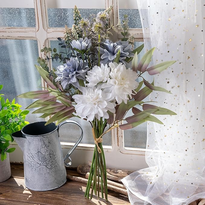 LUEUR Fake Flowers with Vase, Silk Roses Artificial Flowers in Vase Faux Flowers Arrangement Suitable for Home Kitchen Living Room, Fall Spring Decor for Office, Centerpiece Table Decorations