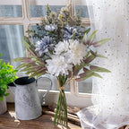 LUEUR Fake Flowers with Vase, Silk Roses Artificial Flowers in Vase Faux Flowers Arrangement Suitable for Home Kitchen Living Room, Fall Spring Decor for Office, Centerpiece Table Decorations