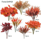 24 Bundles Fall Flowers Artificial for Decoration, Artificial Mums for Outdoor Maples Flowers for Outside Garden Yard Window Fall Decorations for Home Thanksgiving Autumn Fall Decor