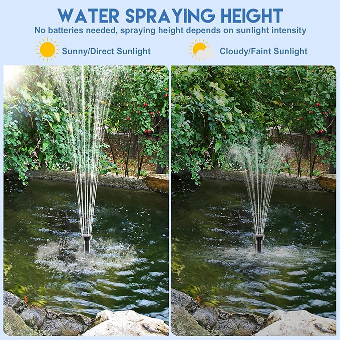 Antfraer 25W Solar Pond Pump, Solar Water Fountain Pump with 320GPH Adjustable Flow, Solar Water Pump with 7 Nozzles, 6.6ft Tubing, Dry Run Protection for Garden, Ponds, Waterfall, Fountain