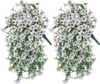 HyeFlora Artificial Flowers for Outdoors Fake Hanging Decoration, 2Pcs White Spring Summer Decor, Realistic Plants, UV & Fading Resistant Silk Flower for Porch Patio Balcony Planter Yard Home Garden