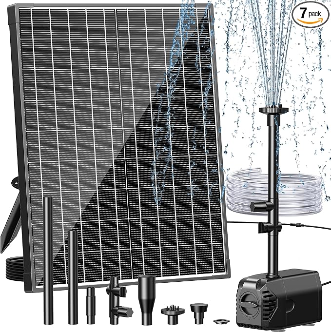 Biling 20W Solar Fountain Pump, 320 GPH Solar Pond Fountain Adjustable Flow, Dry-run Protection, 6.6 FT Tubing for Outdoor Garden Small Pond