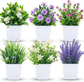 Der Rose 6 Pack Fake Plants Small Artificial Potted Faux Plants with Flowers for Home Bathroom Living Room Office Decor Indoor