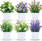 Der Rose 6 Pack Fake Plants Small Artificial Potted Faux Plants with Flowers for Home Bathroom Living Room Office Decor Indoor