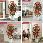 Artificial Red Dracaena Tree - 6FT Tall Fake Plants with White Tall Planter - Artificial Plants Indoor Floor Plant in Pot - Large Tropical Fake Yucca Potted Tree for Home Office Living Room Decor