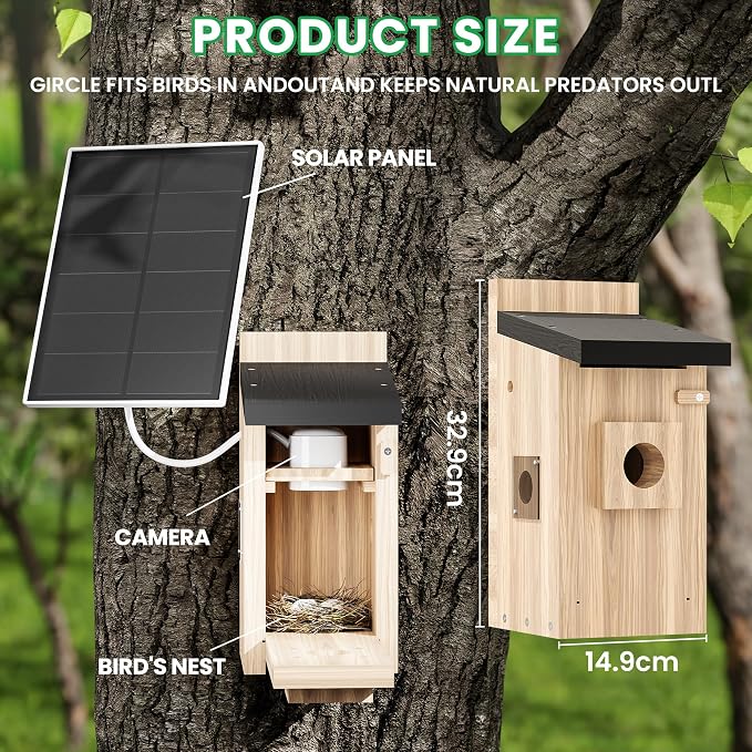 Bird Houses Camera, 5mp Solar Bird House with Camera, 2.4g WiFi Live View, Night Vision, Real-Time Bird Watching & Hatching, Outdoor Garden Bird Nest, Ideal Gift for Bird Lovers