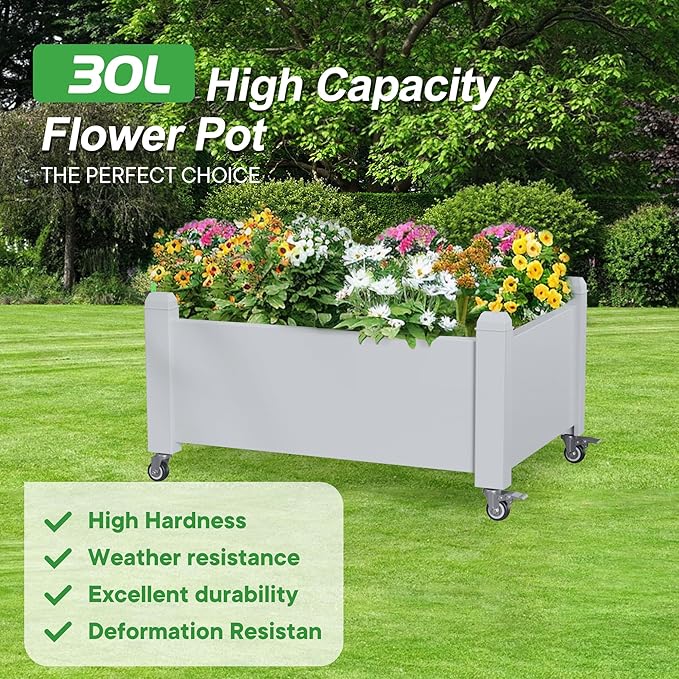 Durable Resin Raised Garden Bed with Drainage Holes & Reinforced Corners - Lightweight Flower Boxes Outdoor for Vegetables, Herbs, and Patio Garden Enclosure System (Ashen, 30.04*17.72*17.56)