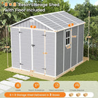 UDPATIO Storage Shed 8 x 8 FT, Resin Outdoor Outside Shed Clearance Sheds with Floor Included Plastic Solitude Cottage Shed She Sheds Buildings Garden Tool Shed with Lockable Door Garbage Gray White
