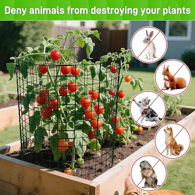 16 Pack Plant Protectors from Animals, 20"x 12" Wire Plant Protector, Wire Cages for Plants with Stakes and Cable Ties, Metal Plant Cages for Plants, Vegetables, Flowers
