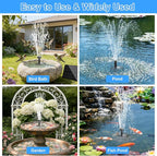 Yeomi Solar Fountain Pump for Bird Bath, 2W Upgraded Solar Water Pump with Separate Panel & 3M/9.84ft Cable, 4 Nozzles for Fountain Effects, Eco-Friendly for Bird Bath, Garden, Pond, Patio Decor