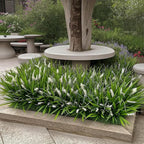 Yimingjin 12 Bundles Artificial Grass Fake Plants，Outdoor Fake Monkey Tail Grass with Flowers for Pot UV Resistant Lavender Patio Garden Porch Home Window Hanging Planter Decor Faux Shrubs(White)