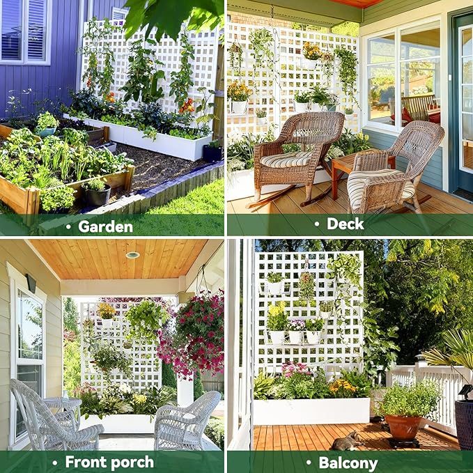 Metal Planter Box with Trellis, 71"x47"x16" Raised Garden Bed Outdoor with Privacy Screen & Lattice Trellis & Lockable Casters, Vertical Garden Box with Drainage Hole for Climbing Plants, Vegetable