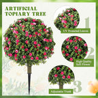 Lunmon 2 Pack 24" Artificial Topiary Ball Plants Trees with Flowers, Outdoor Fake Topiary Plants with Ground Spike, UV Resistant Faux Bushes for Indoor Outdoor Front Door Decor(Pink, White,Rose)