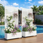 Casaphoria Metal Raised Garden Bed with Trellis and Wheels, 72"x35"x16" Planter Box for Climbing Plants, Vegetables & Vines, Features Drainage Holes and Privacy Screen (White-Louvered)