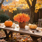 Der Rose 24 Bundles Fall Mums Artificial Flowers for Outdoor Fake Flowers Plants UV Resistant for Home Garden Porch Window Wedding Decor(Orange)