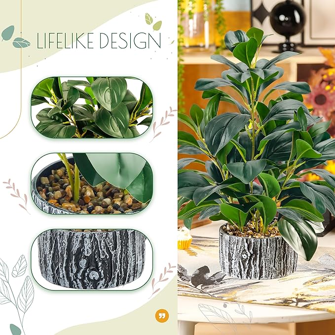 Der Rose 2 Pack Fake Plants Artificial Plants Indoor with Black and White Striped Pots for Room Home Bathroom Bedroom Kitchen Decor