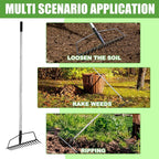 YEELOR Garden Rake, Heavy Duty 16-Tine Bow Rake with Adjustable Stainless Steel Handle, Metal Rake for Yard Work, Loosening Soil, Leveling Mulch, Gathering Leaves