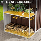 DWVO 8 x 4 ft Outdoor Storage Shed with 2-Tier Shelf, Metal Tool Shed & Garden Storage Cabinet for Backyard, Patio, Equipment & Bike, Brown