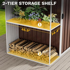 DWVO Outdoor Storage Shed 8x4FT with Rack, Metal Garden Shed with Storage Shelves, Bike Storage Tool Cabinet Box for Lawn Backyard Patio Use, Brown