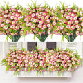 Artificial Flowers for Outdoors 12 Bundles Pink Artificial Petunias Fake Flowers UV Resistant Shrubs Plants with Fern for Indoor Outside Hanging Planters Home Garden Spring Decorations