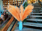 Premium Faux Golden Apricot Pampas Grass – 43.3" Tall Fluffy Warm Decor, 8pcs 18-Branch One-Piece Stems No Assembly, Luxury Silk-Feel Feather Flowers for Boho Modern Decor , Honey Apricot 8 Stems110cm
