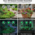 Topadorn 3-Pack Glow-in-the-Dark Metal Flower Garden Stakes, 14" Weatherproof Outdoor Plant Picks, Rustic Yard Art for Lawn & Patio