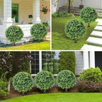 Artificial Boxwood Topiary Ball Tree 24" with Ground Spike, Set of 2 Artificial Boxwood Bushes for Faux Shrubs, Fake Evergreen Faux Plant for Indoor Outdoor Porch Garden- UV Resistant – Fade-Proof