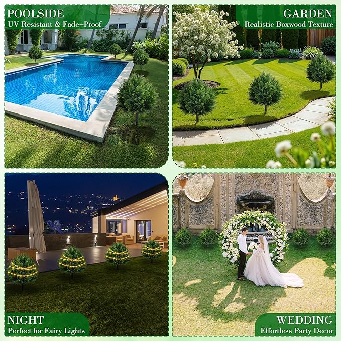 27.6'' Artificial Cedar Topiary Ball Trees, Set of 2 Fake Cypress Bushes Shrubs with Spikes UV Resistant Evergreen Faux Cypress Tree Plants for Planters Front Porch Outside Spring Garden Decor