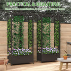 Raised Garden Bed with Trellis & Hanging Roof, Weatherproof Metal Planter Box with Wheels, Garden Arch Trellis for Outdoor Climbing Plants Vines Flowers, 74" H x 44" L x 17" W, Black