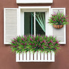 Sggvecsy 24 Bundles Artificial Plants Outdoor Faux Lavender Flowers Fake Monkey Grass UV Resistant Plastic Greenery Plants for Garden Home Porch Window Patio Hanging Planter Indoor Decor (Magenta)