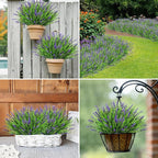 Bassion Artificial Flowers for Outdoors, 24 Bundles Fake Lavender Flowers UV Resistant Violet Plastic Plants Faux Monkey Grass for Home Porch Garden Window Box Indoor Outdoor Decorations