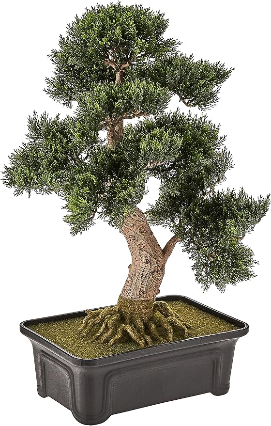 Nearly Natural 4103 24in. Cedar Bonsai Silk Plant,Green