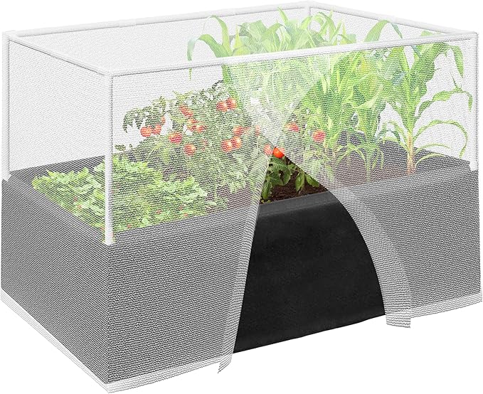 UNIFAMILY 4X2.6X1.3FT Fabric Raised Garden Bed Kit, Breathable Raised Garden Bed with Cover, Garden Beds Outdoor with Plant Protection Mesh Netting for Vegetable, Flower, Herbs and Strawberry
