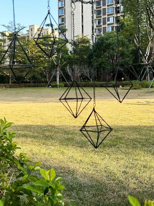 6 Pack Hanging Metal Air Plant Holders with Chain, Black Geometric Tillandsia Air Plant Hanger Cages, 2 Styles Mini Iron Air Plants Live Holders for Home Office Garden Decor