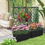 HAPPYGRILL 2 Raised Garden Bed with Trellis, 44” Metal Elevated Garden Box for Climbing Plants Vine, Outdoor Planter Box for Yard, Garden, Balcony