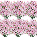 Roberly 24 Bundles Artificial Flowers for Outdoors UV Resistant Silk Fake Flowers Faux Plastic Plants for Porch Garden Window Box Indoor Outdoor Spring Summer Home Farmhouse Decor, Pink
