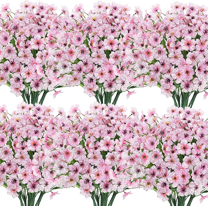 Roberly 24 Bundles Artificial Flowers for Outdoors UV Resistant Silk Fake Flowers Faux Plastic Plants for Porch Garden Window Box Indoor Outdoor Spring Summer Home Farmhouse Decor, Pink