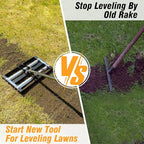 Updated Lawn Leveling Rake 17"x10", Lawn Leveler with Aluminum Rollers, Yard Leveling Rake Stainless Steel with 27-80" Adjustable Handle, Heavy-Duty Ground Leveler Suit for Garden, Golf Lawn, Farm