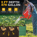 DWVO 8 x 4 x 2 FT Raised Garden Bed Kit, Outdoor Galvanized Flower Bed with Safety Rubberg and Gloves, Large Metal Planter Box for Vegetables, Flowers, Herbs, Fruits, Green