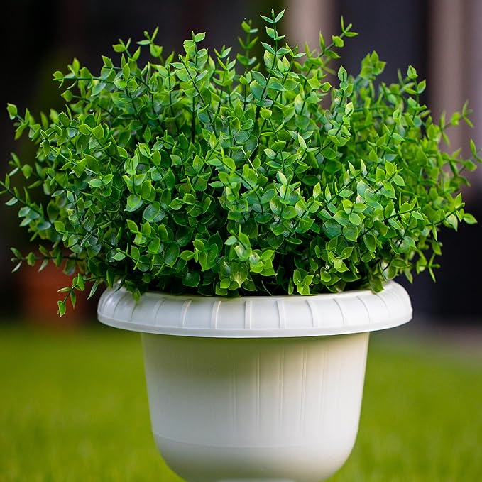 Fake Plants Flowers Outdoor Artificial Shrubs - 16 Bundles UV Resistant No Fade Faux Plastic Greenery Home Garden Porch Patio Decoration Office Indoor (Green)
