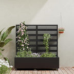 Casaphoria Metal Raised Garden Bed with Trellis and Wheels, 47"x47"x16" Planter Box for Climbing Plants, Vegetables & Vines, Features Drainage Holes and Privacy Screen (Black-Harold)