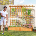 Giantex Large Raised Garden Bed with Trellis & Roof, 72" Wooden Garden Bed, High Trellis for Plant Flower Climbing Pot Hanging, Indoor & Outdoor Planter Box for Yard, Garden, Balcony