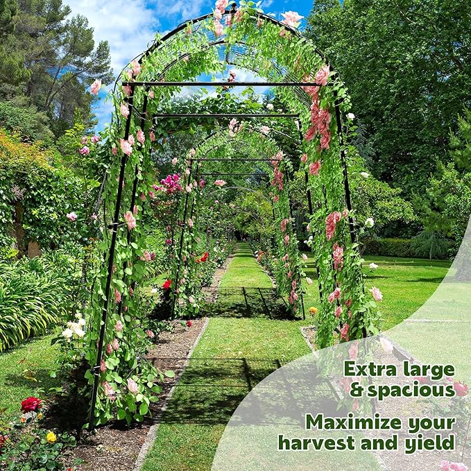 AGTEK 87in Garden Arch Trellis for Climbing Plants, Garden Arches Support Structure, Tall Metal Garden Tunnel Trellises Archway for Climbing Vine, Vegetable, Fruit, Flower, Squash Arbors