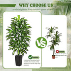 Artificial Dracaena Tree - 6FT Tall Fake Plants with Black Square Planter - Artificial Plants Indoor Floor Plant in Pot - Large Tropical Fake Yucca Potted Tree for Home Office Living Room Decor